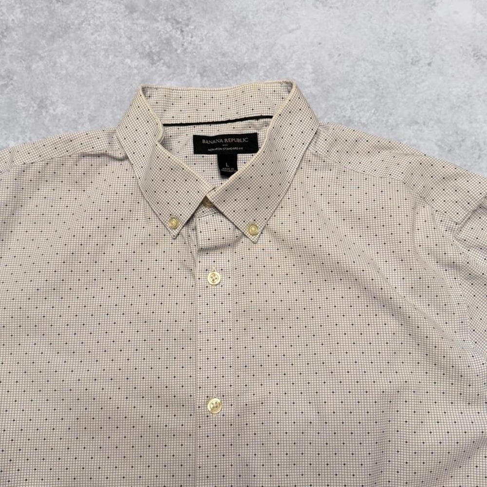 Vintage Banana Republic Dotted Dress Shirt Mens Large Y2K Button Up White Blue